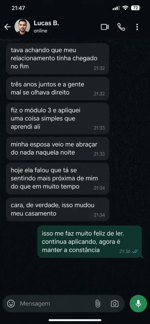 Depoimento de Lucas B. sobre recuperar a conexão no relacionamento